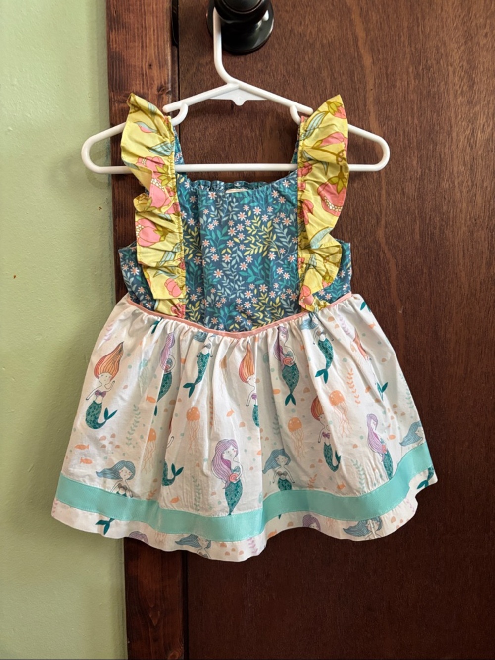 Wildflowers Teal, White, Lime & Pink Mermaid Print Sundress